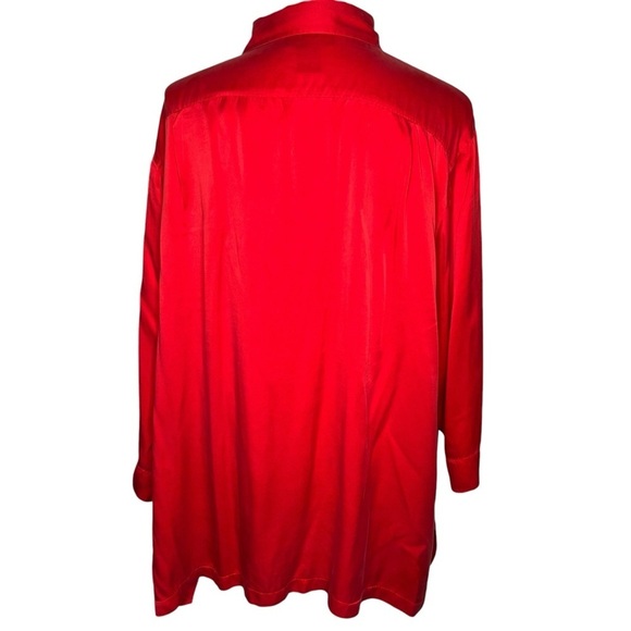 Karen Arnold Women Silk Holiday Red 3/4 Sleeve Button Down Blouse Plus Size 3X - Picture 3 of 12